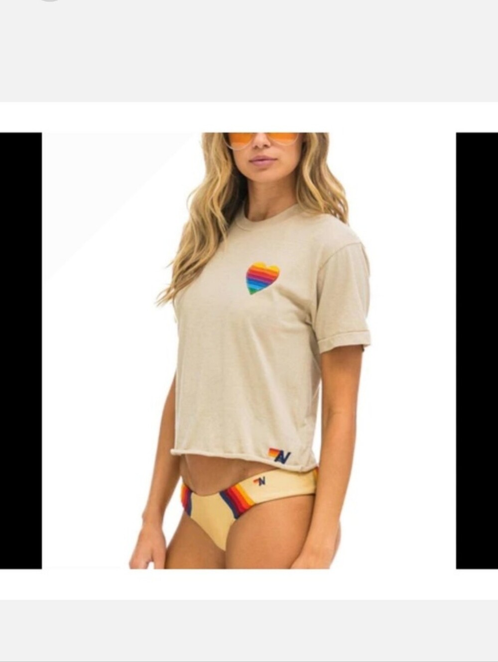Aviator Nation Stitch Rainbow Heart Boyfriend Tee XS